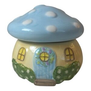 Strawberry Street Blue Mushroom Canister Ceramic Fairy House Storage Jar